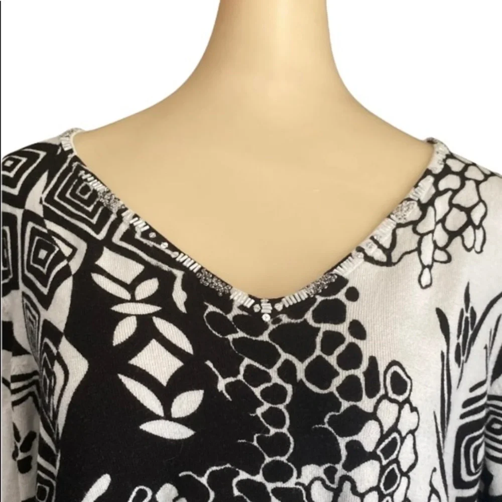 a la Carter blouse women’s size large black-white top 3/4 sleeve ruffle - Picture 8 of 15
